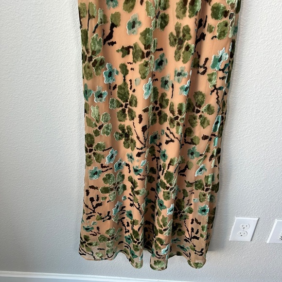 Staud size 12 Dianna midi slip dress floral burnout velvet tan green NEW - Picture 9 of 15
